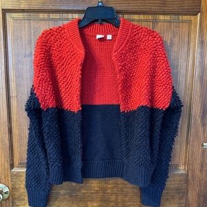GAP Red and Navy Blue Textured Women Cardigan